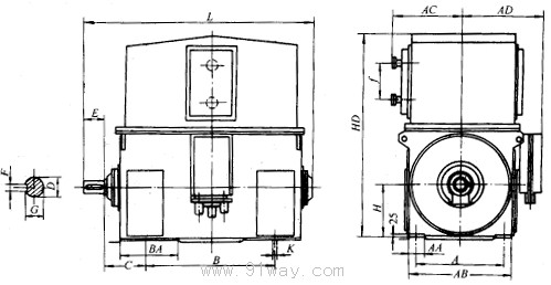 YKS、YKS-W系列高压三相异步电动机外形尺寸1